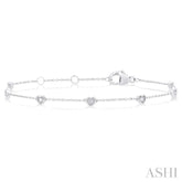 1/10 ctw Petite Heart Round Cut Diamond Station Bracelet in 10K White Gold